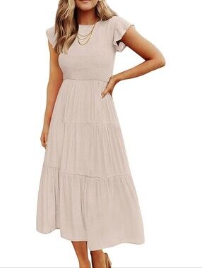 Zesica Cream Smocked Cottagecore Dress
